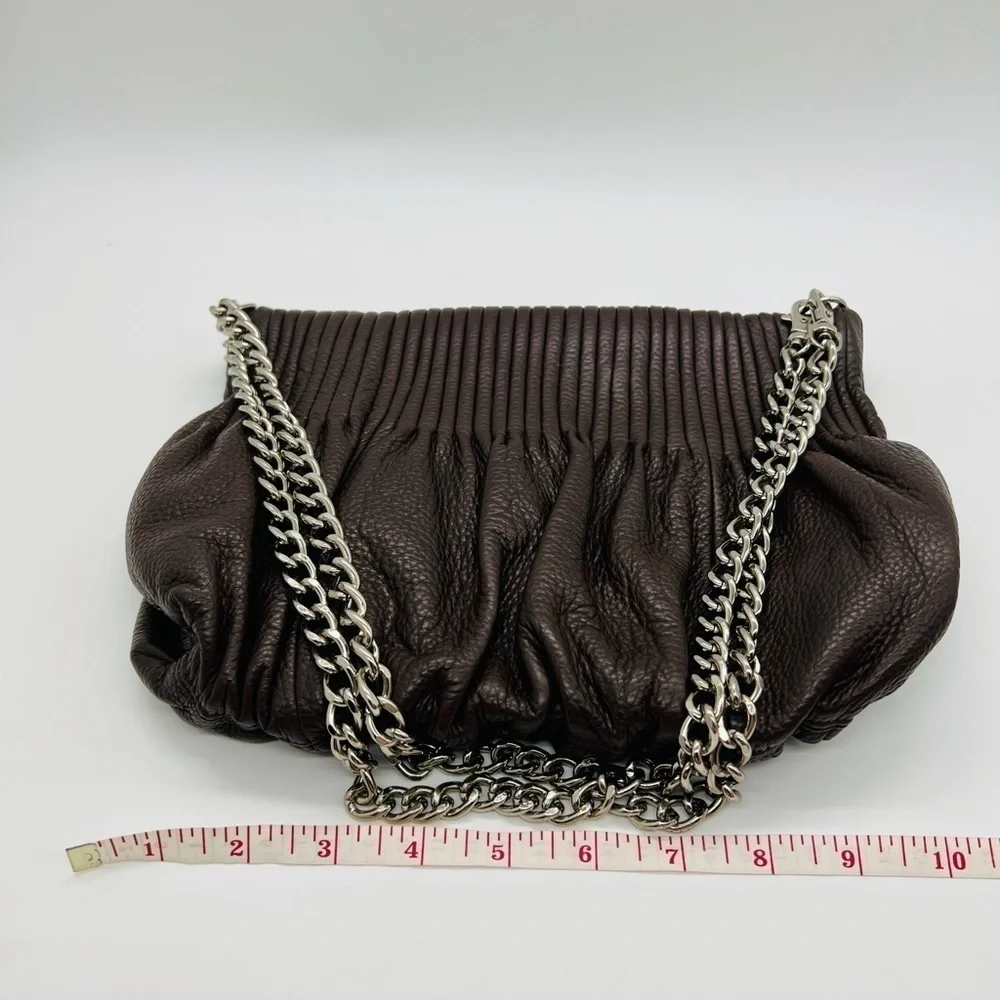 BODHI BROWN PEBBLED LEATHER SHOULDER BAG OR CLUTCH WITH SILVER CHAIN STRAPS